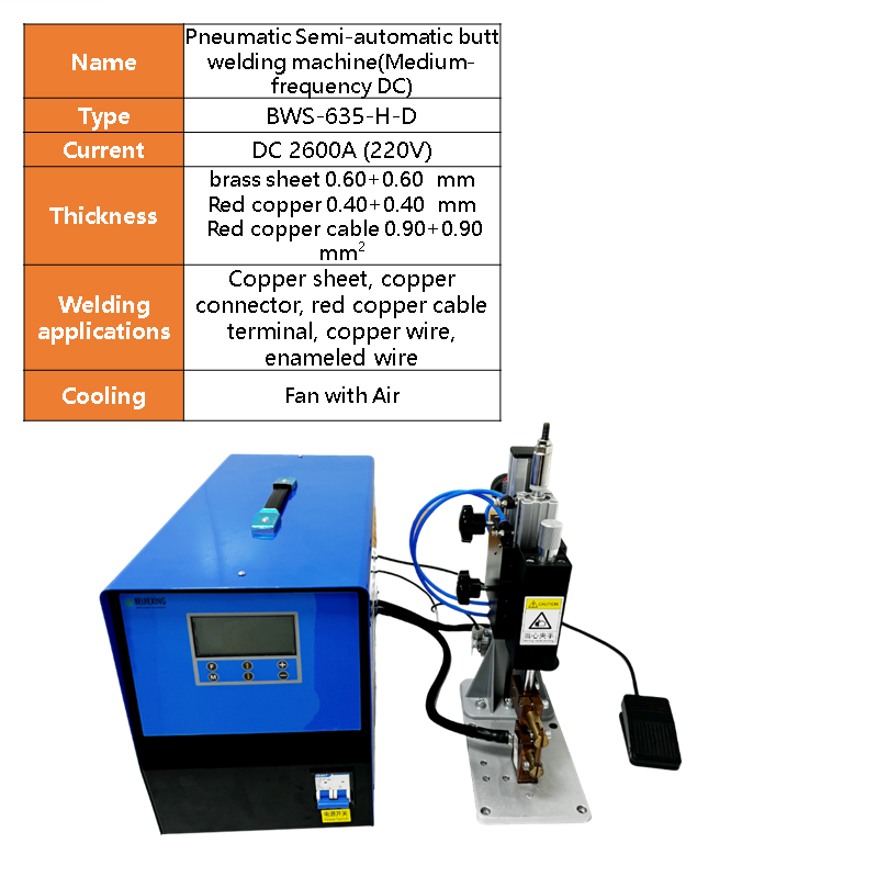 BWS-635 Desktop medium frequency DC brass butt welding copper wire harness aluminum resistance welding semi-automatic steel metal spot welding machine